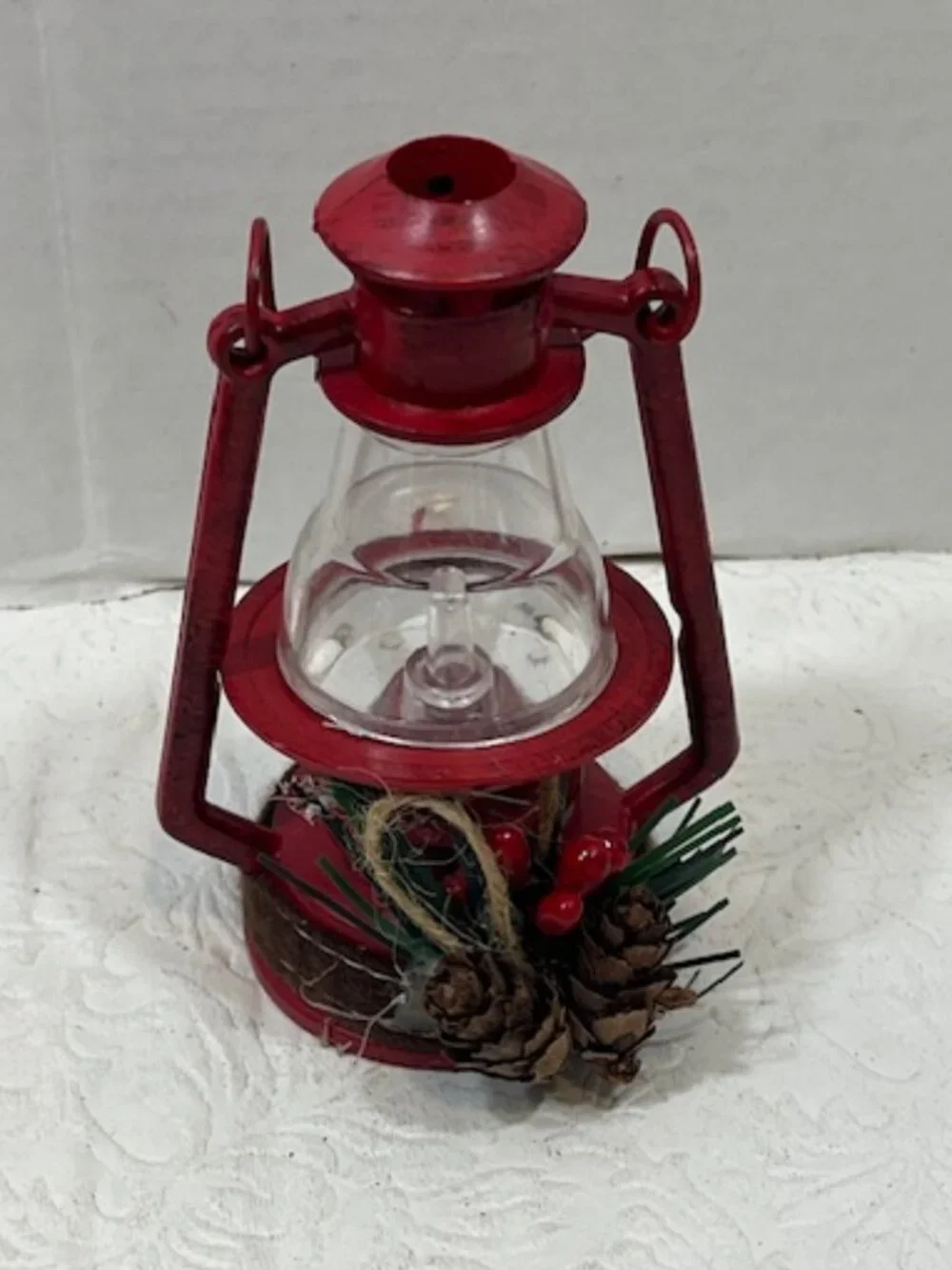 Lantern Red Plastic Pine Cone Berries Decoration Christmas Holiday Ornament 4.5